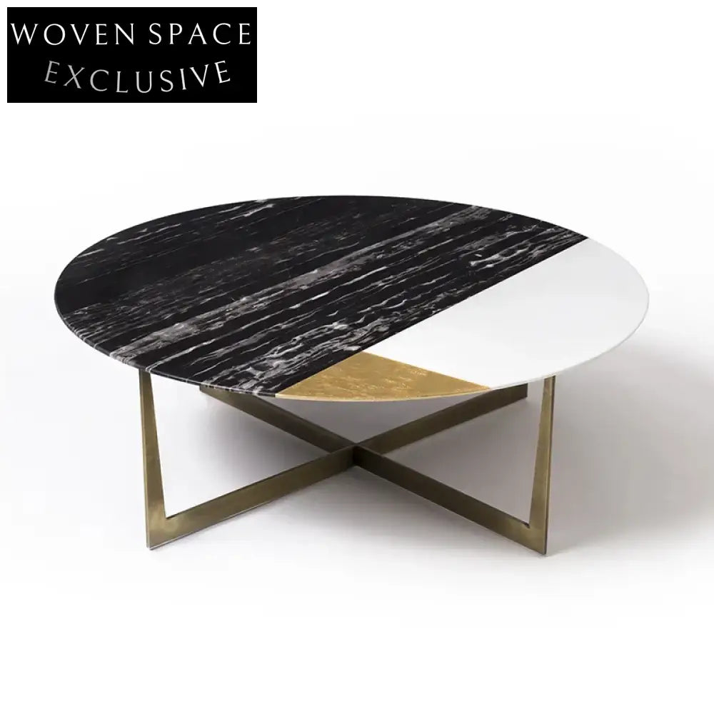 Elegant Modern Gold Base Marble Top Round Coffee Table