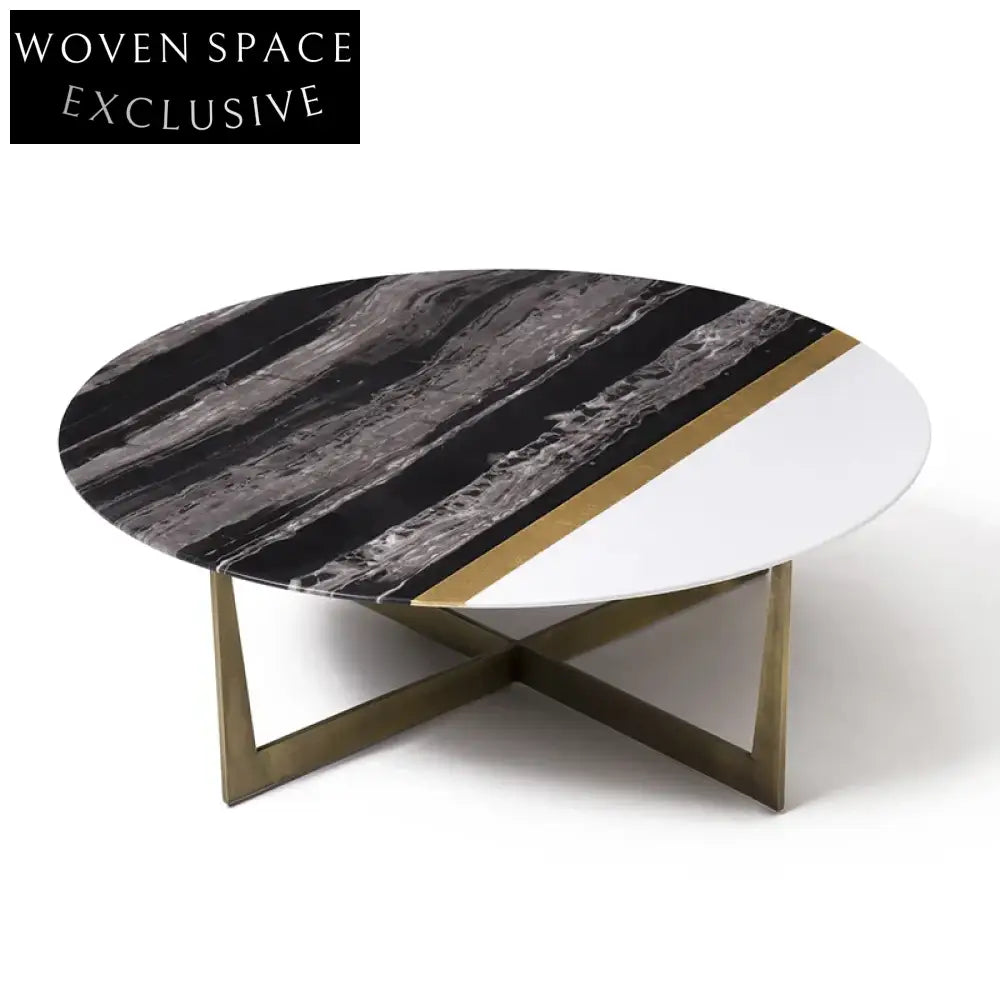 Elegant Modern Gold Base Marble Top Round Coffee Table