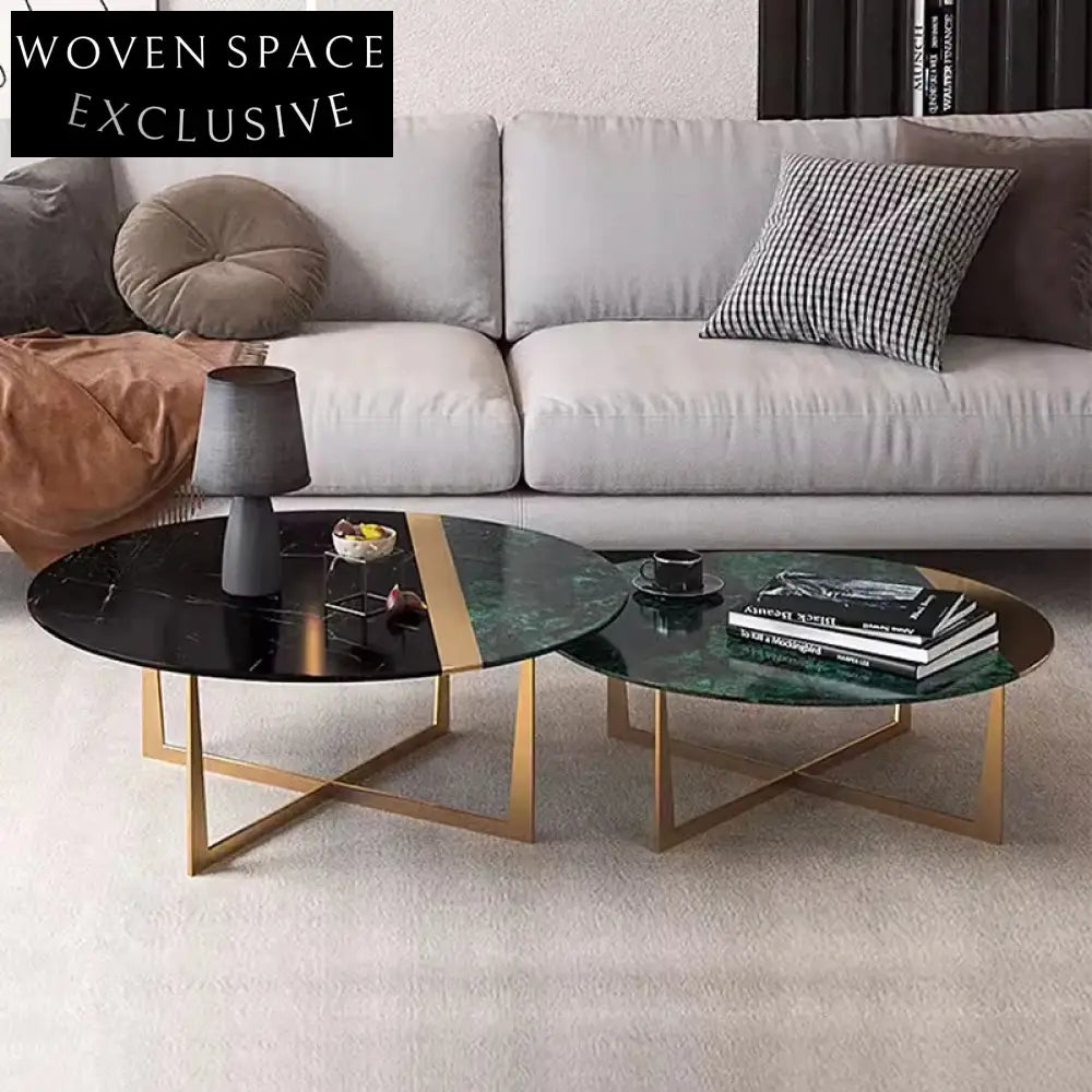 Elegant Modern Gold Base Marble Top Round Coffee Table