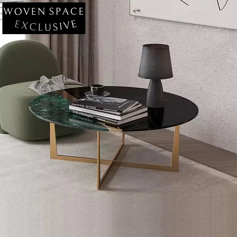 Elegant Modern Gold Base Marble Top Round Coffee Table