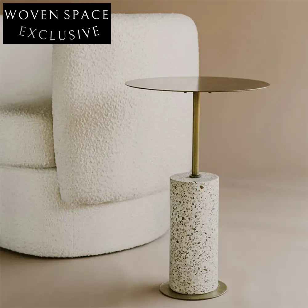 Elegant Modern Gold Plated Terrazzo Base Round Living Room Accent Coffee Table