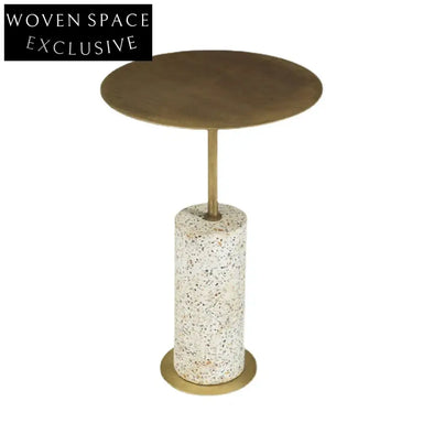 Elegant Modern Gold Plated Terrazzo Base Round Living Room Accent Coffee Table