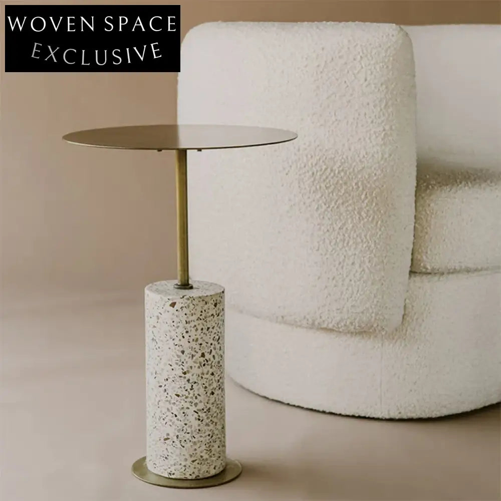 Elegant Modern Gold Plated Terrazzo Base Round Living Room Accent Coffee Table