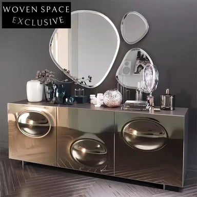 Elegant Modern Gold Silver 3-Door Console Cabinet for Living Room Hallway Storage