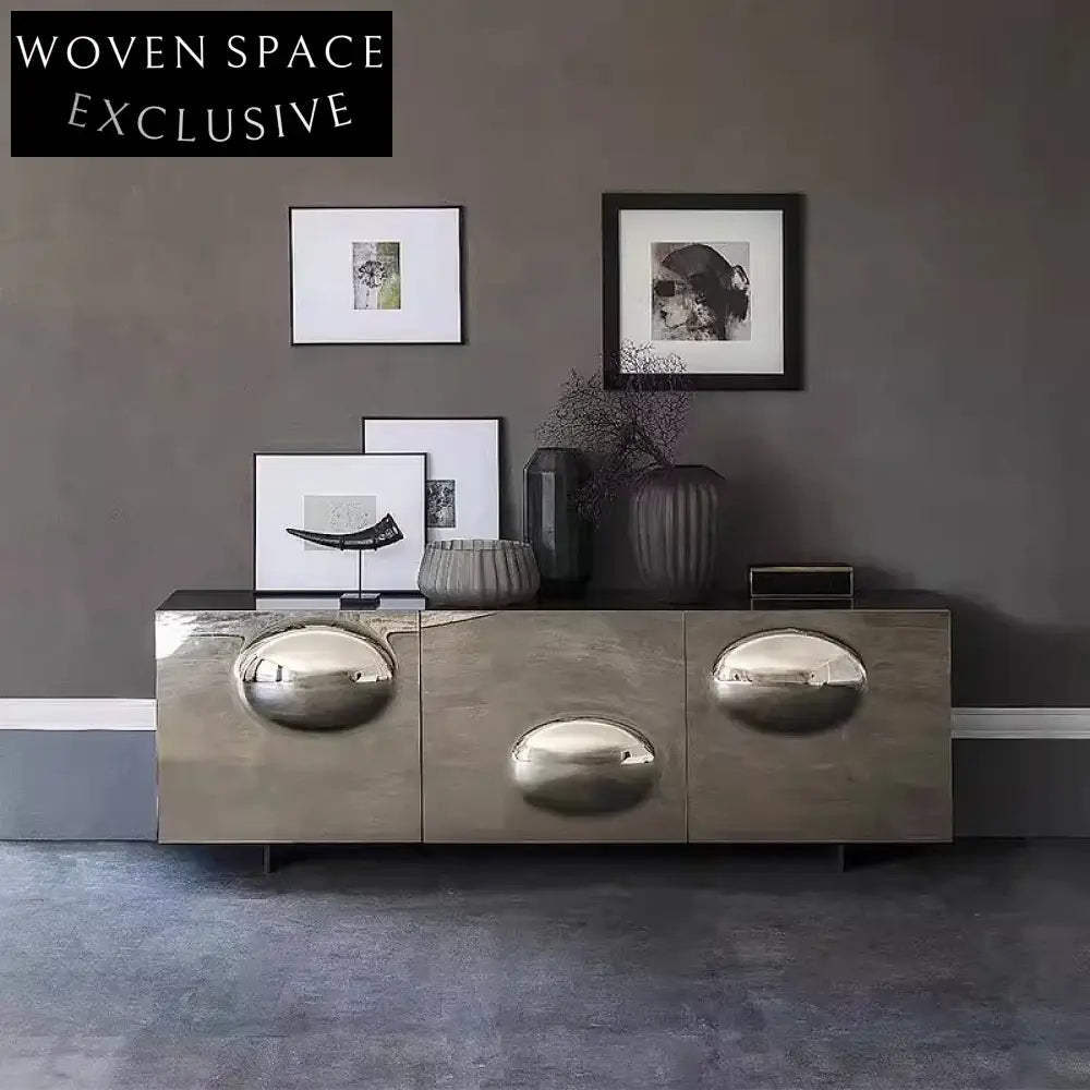 Elegant Modern Gold Silver 3-Door Console Cabinet for Living Room Hallway Storage