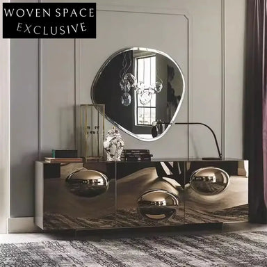 Elegant Modern Gold Silver 3-Door Console Cabinet for Living Room Hallway Storage