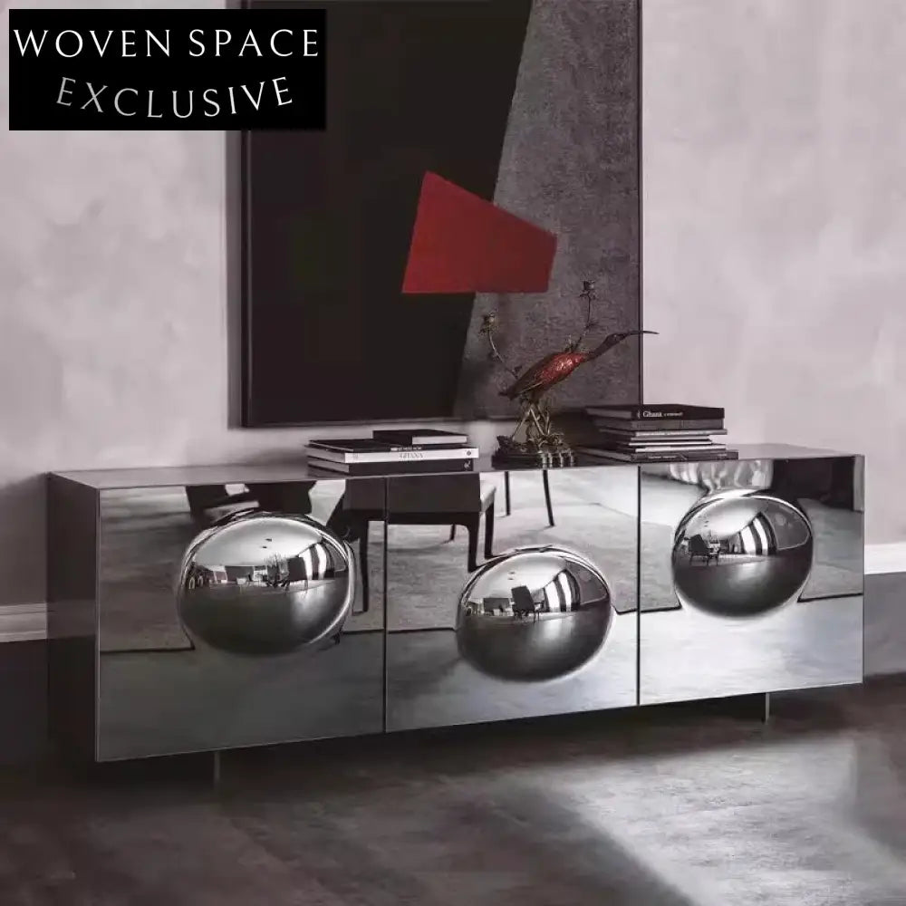 Elegant Modern Gold Silver 3-Door Console Cabinet for Living Room Hallway Storage