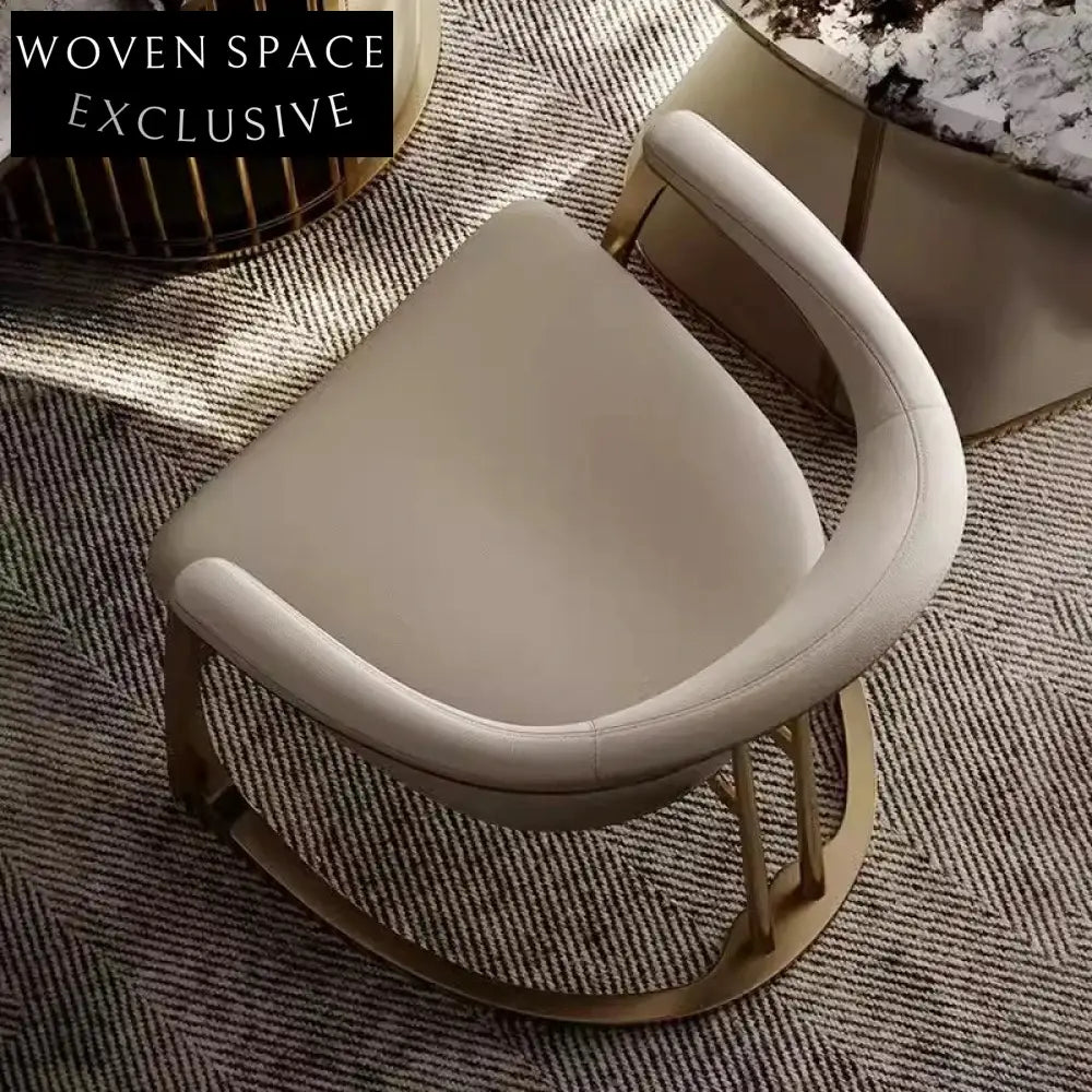 Elegant Modern Gold Stainless Steel White Faux Leather Armrest Dining Chair