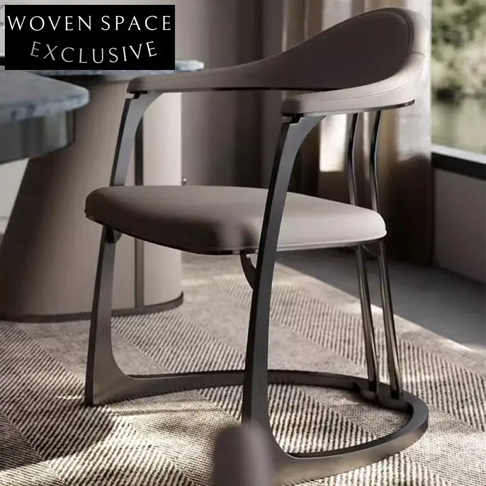 Elegant Modern Gold Stainless Steel White Faux Leather Armrest Dining Chair