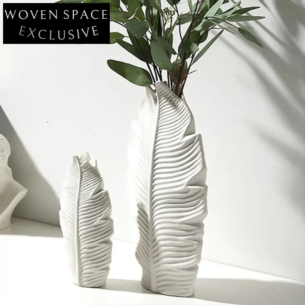 Elegant Modern Handmade Ceramic White Tabletop Decorative Flower Vase Set