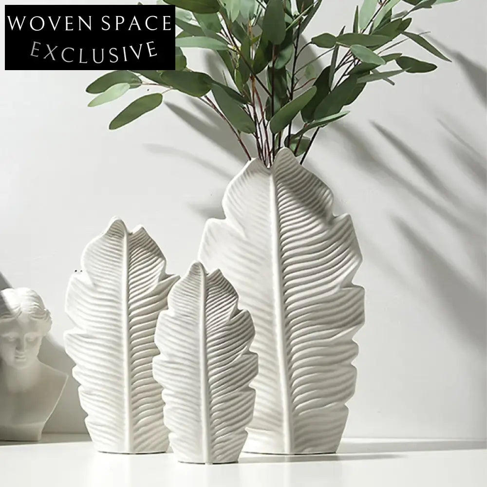 Elegant Modern Handmade Ceramic White Tabletop Decorative Flower Vase Set