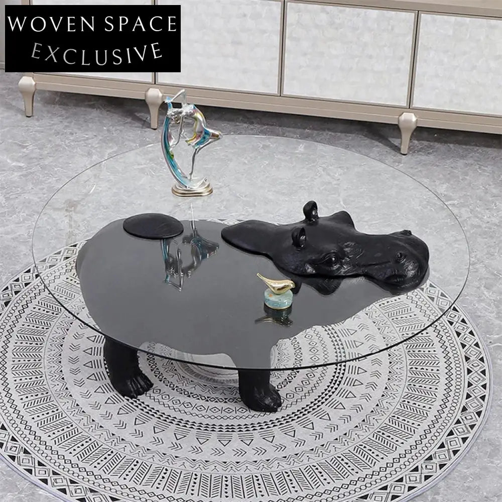 Elegant Modern Hippo Coffee Table: Luxury Glass Top, Durable FRP Base