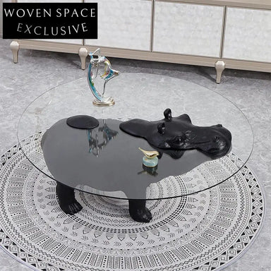 Elegant Modern Hippo Coffee Table: Luxury Glass Top, Durable FRP Base
