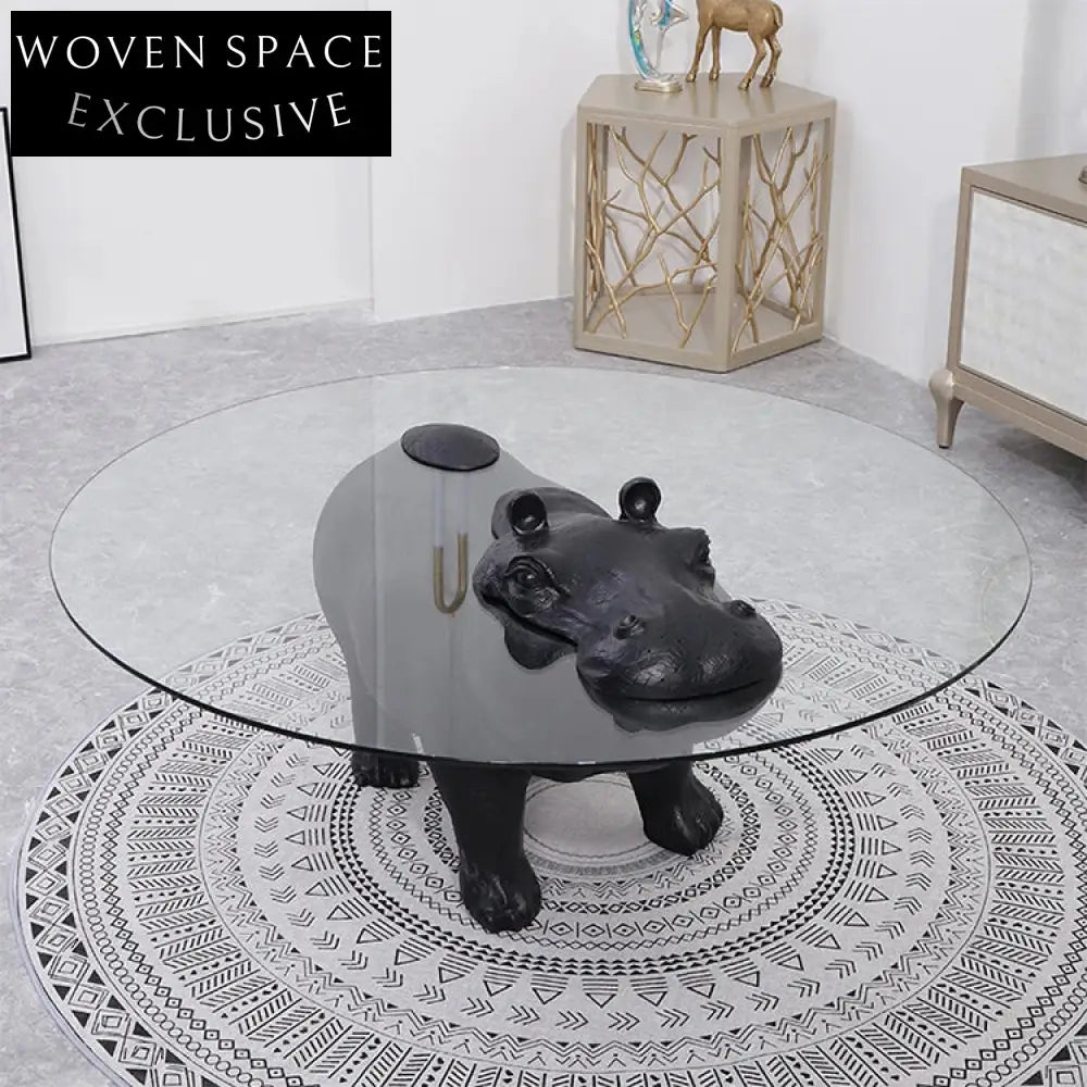 Elegant Modern Hippo Coffee Table: Luxury Glass Top, Durable FRP Base