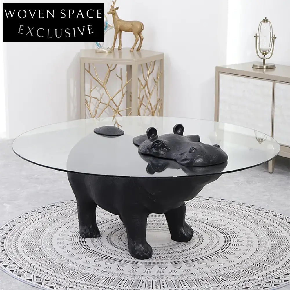 Elegant Modern Hippo Coffee Table: Luxury Glass Top, Durable FRP Base