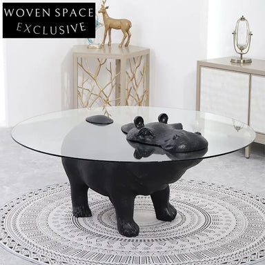 Elegant Modern Hippo Coffee Table: Luxury Glass Top, Durable FRP Base