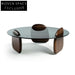Elegant Modern Italian Round Tempered Glass Solid Walnut Wood Coffee Table