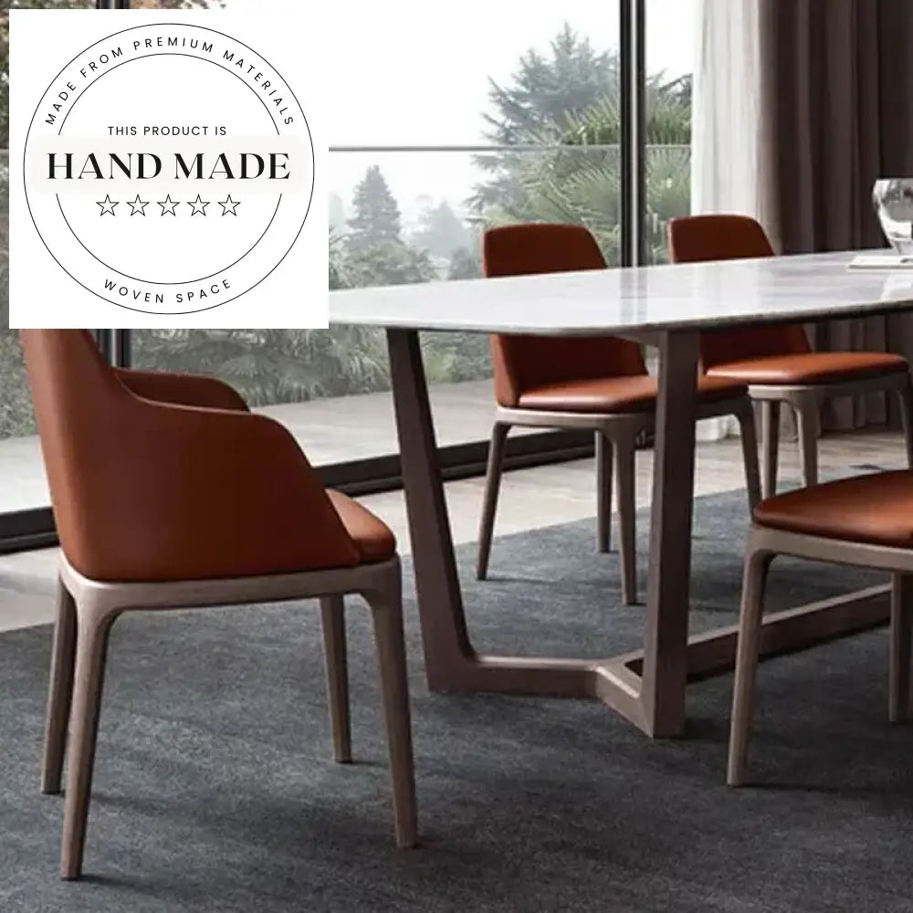 Elegant Modern Italian Solid Wood and Leather Designer Dining Armchair