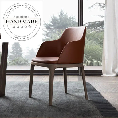 Elegant Modern Italian Solid Wood and Leather Designer Dining Armchair