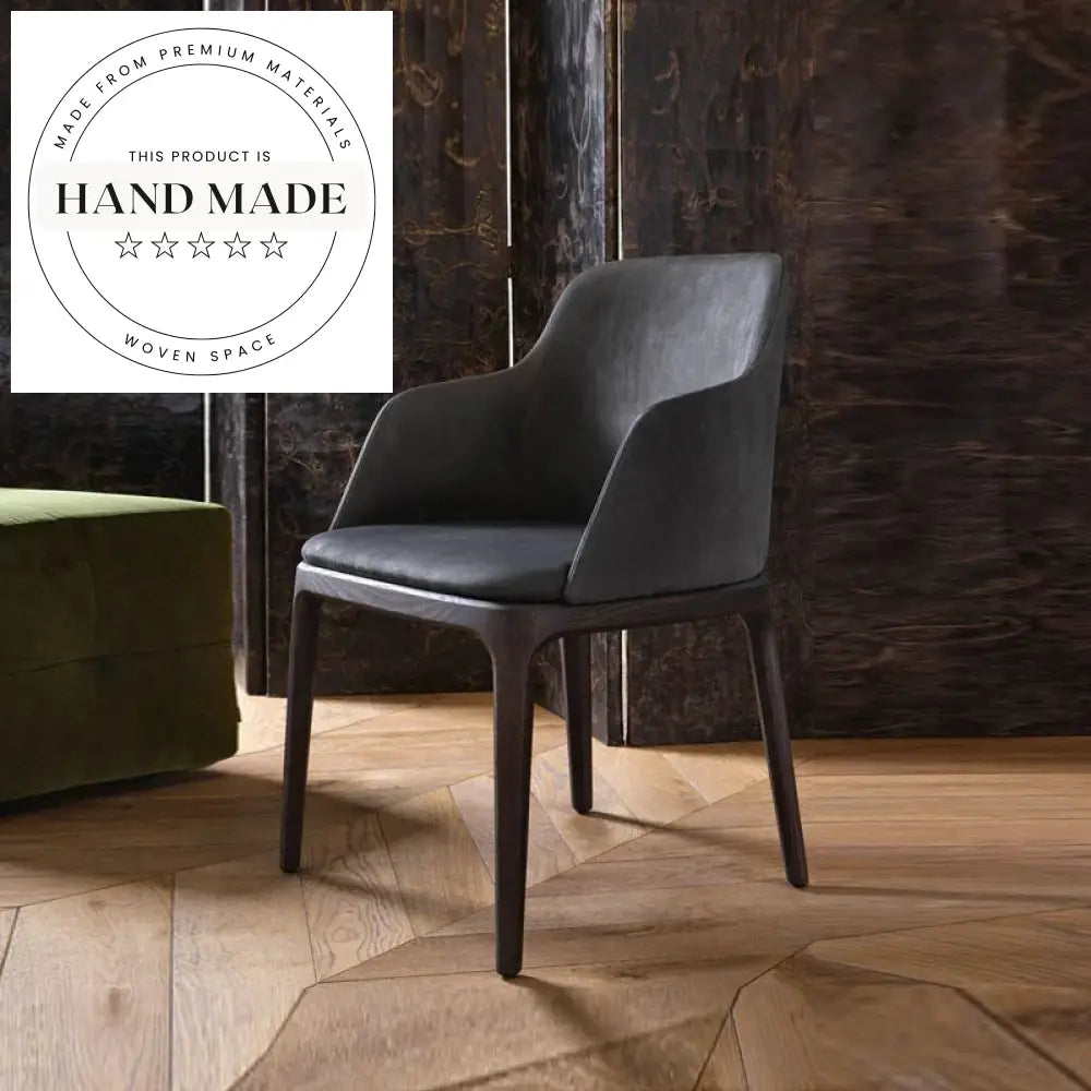 Elegant Modern Italian Solid Wood and Leather Designer Dining Armchair
