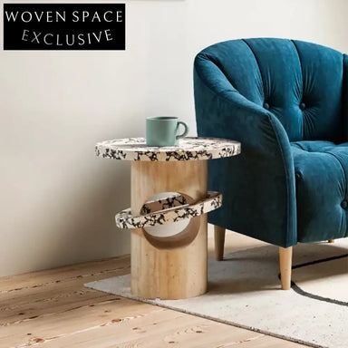 Elegant Modern Italian Travertine Stone Round Corner End Table for Living Room