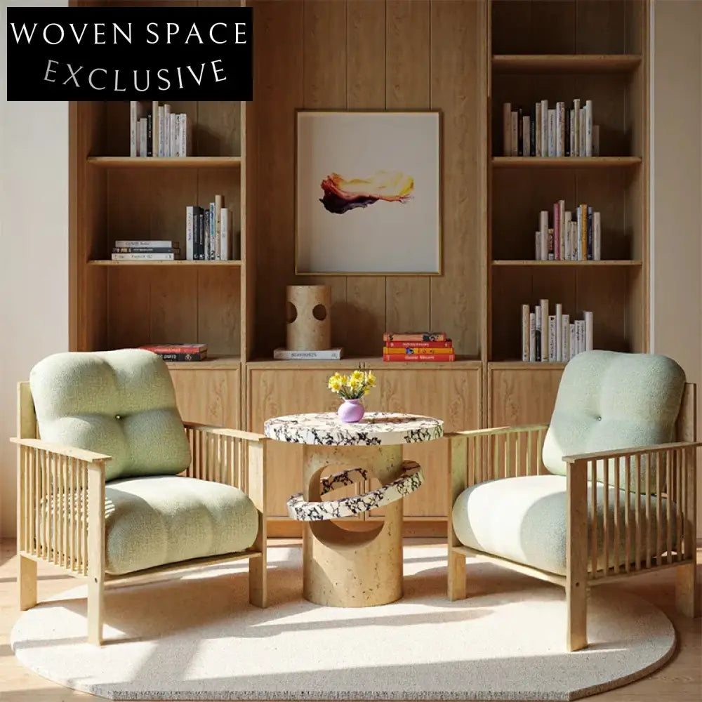 Elegant Modern Italian Travertine Stone Round Corner End Table for Living Room