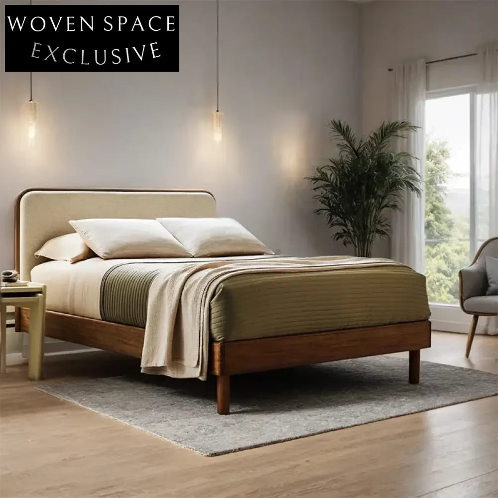 Elegant Modern Luxury Upholstered King Queen Size Bed Solid Oak Wood Frame Bedroom Furniture