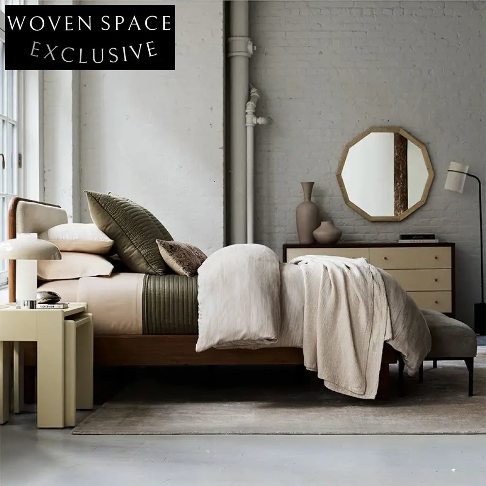 Elegant Modern Luxury Upholstered King Queen Size Bed Solid Oak Wood Frame Bedroom Furniture