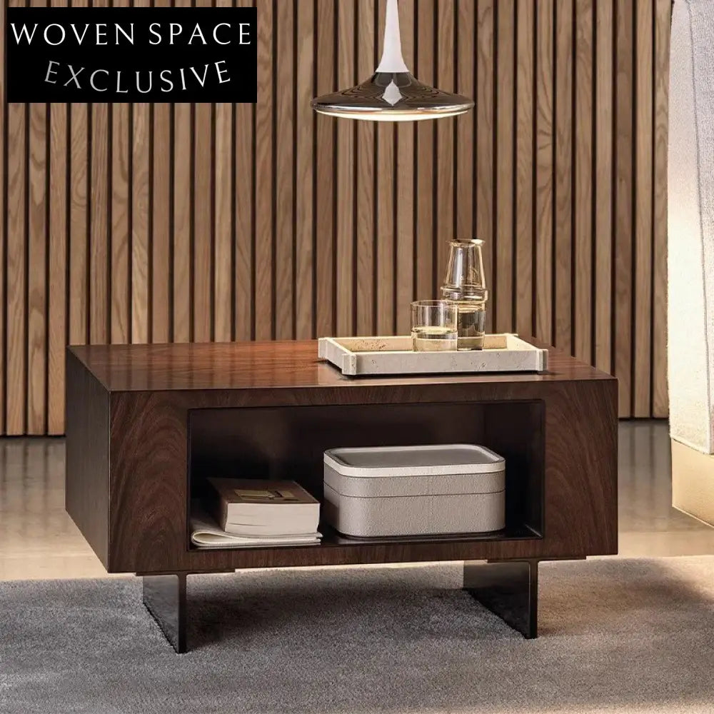 Elegant Modern Luxury Wood Veneer Nightstand with Stainless Steel Base
