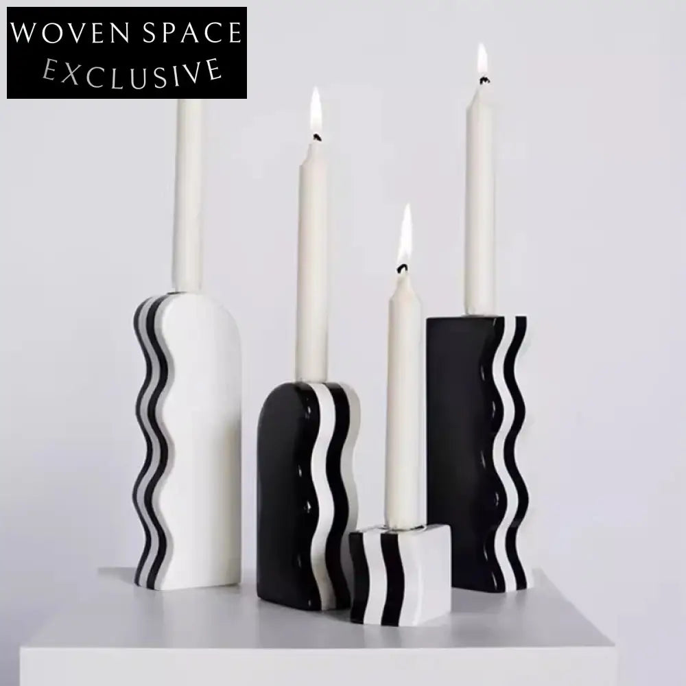 Elegant Modern Marble Black and White Taper Candlestick Holder Set