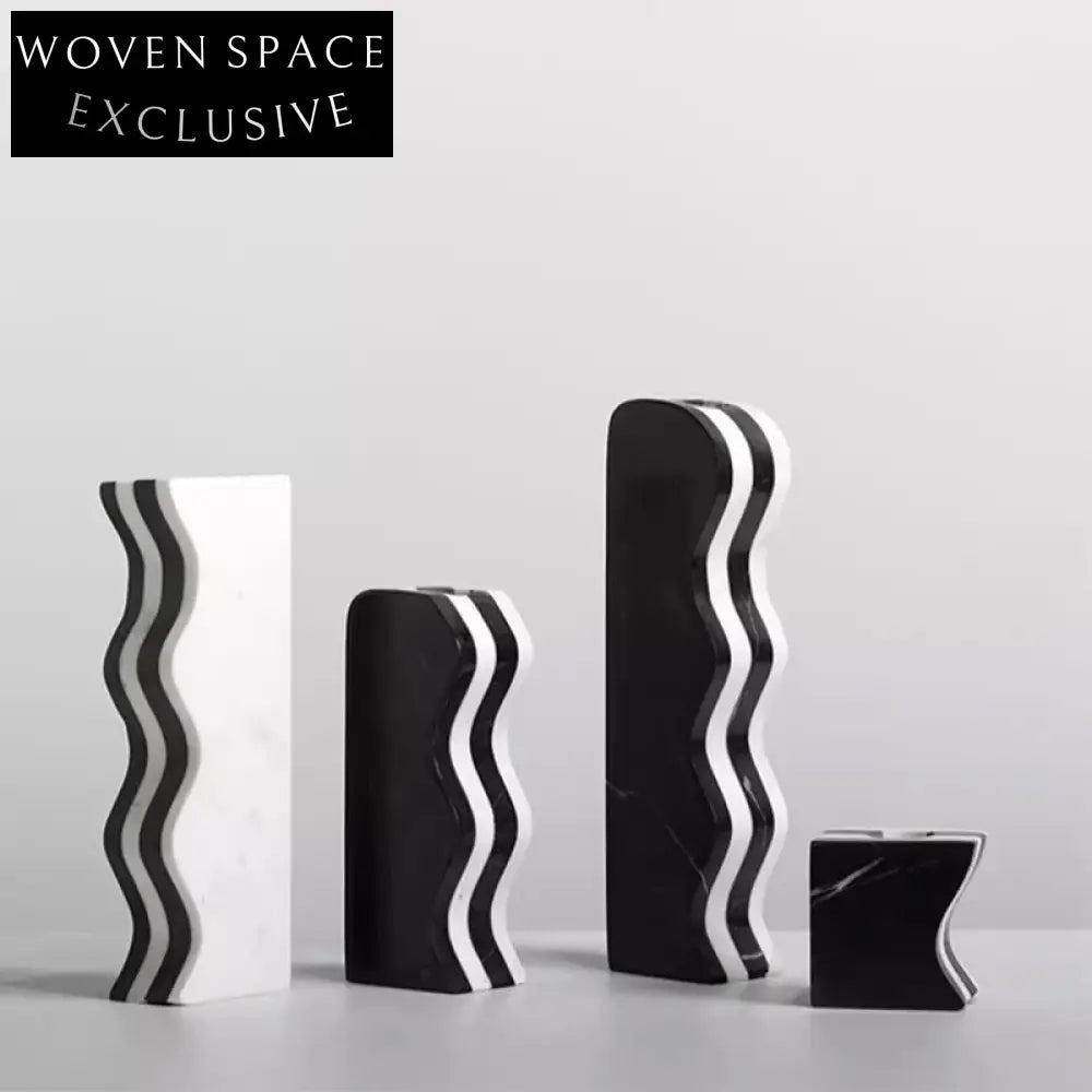 Elegant Modern Marble Black and White Taper Candlestick Holder Set