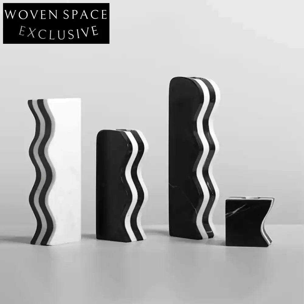 Elegant Modern Marble Black and White Taper Candlestick Holder Set