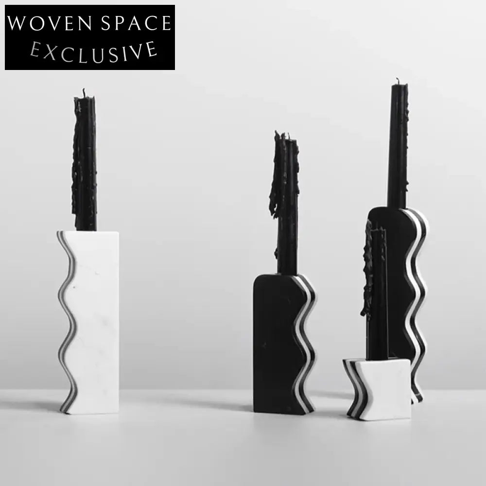 Elegant Modern Marble Black and White Taper Candlestick Holder Set