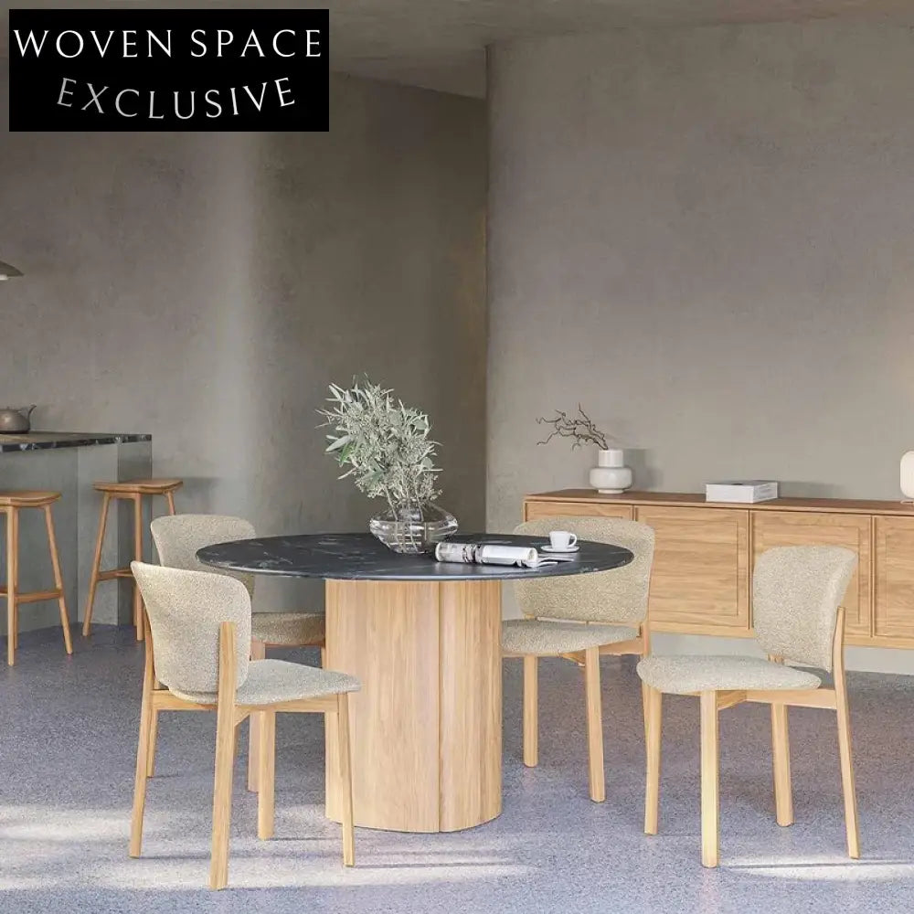 Elegant Modern Marble Top Dining Table with Wooden Base, Seats Four