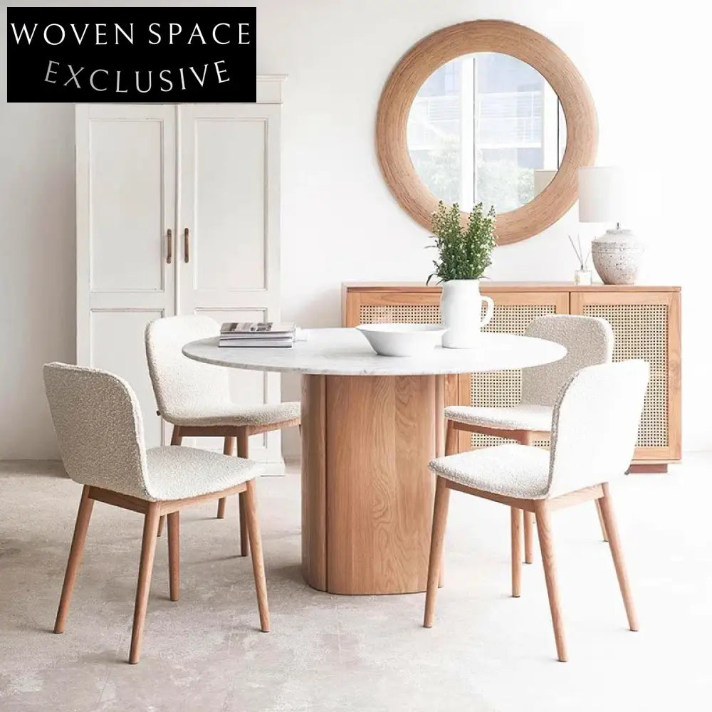 Elegant Modern Marble Top Dining Table with Wooden Base, Seats Four
