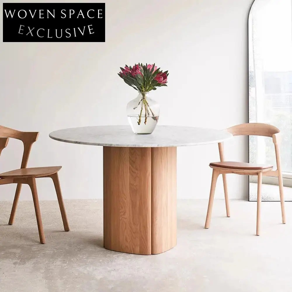 Elegant Modern Marble Top Dining Table with Wooden Base, Seats Four