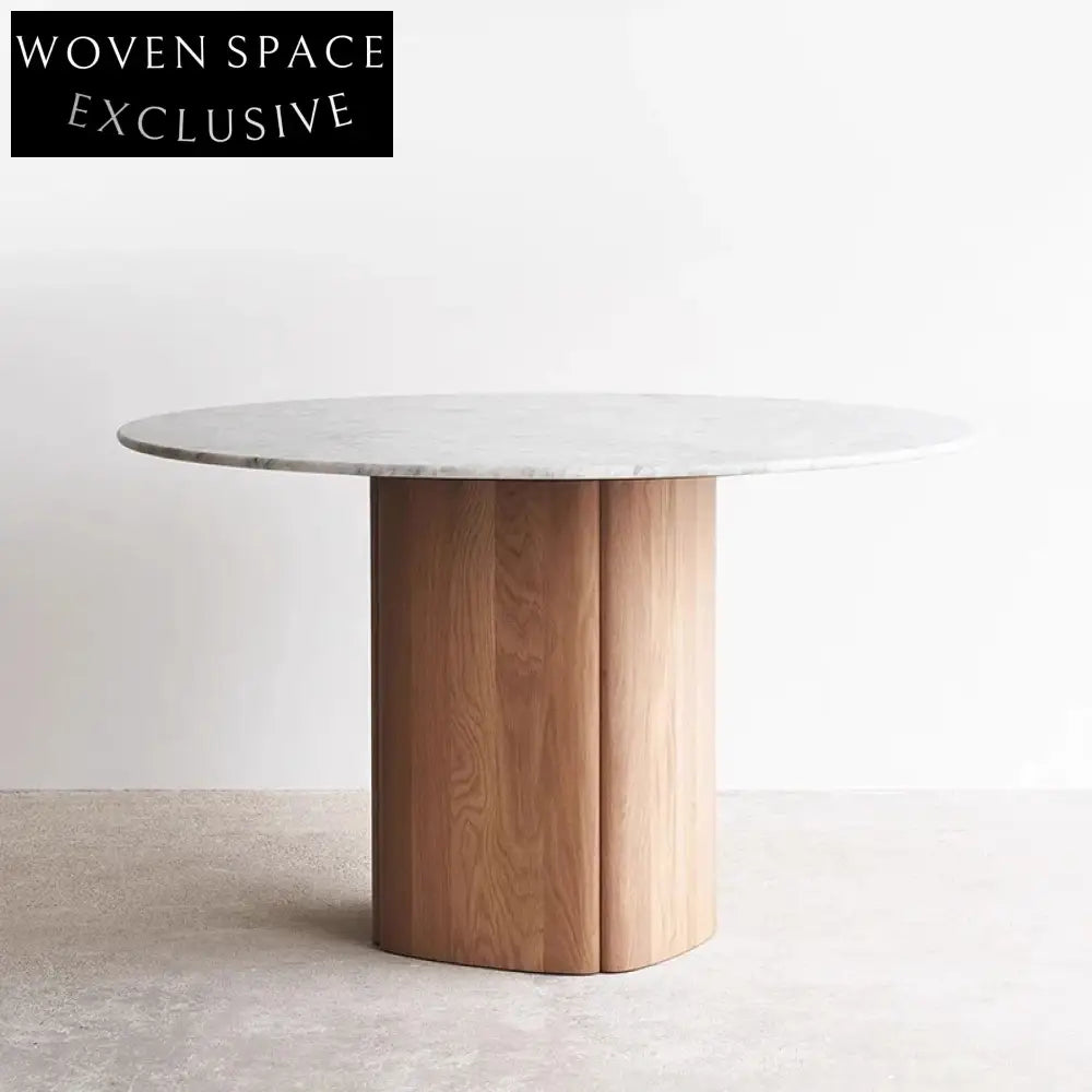 Elegant Modern Marble Top Dining Table with Wooden Base, Seats Four