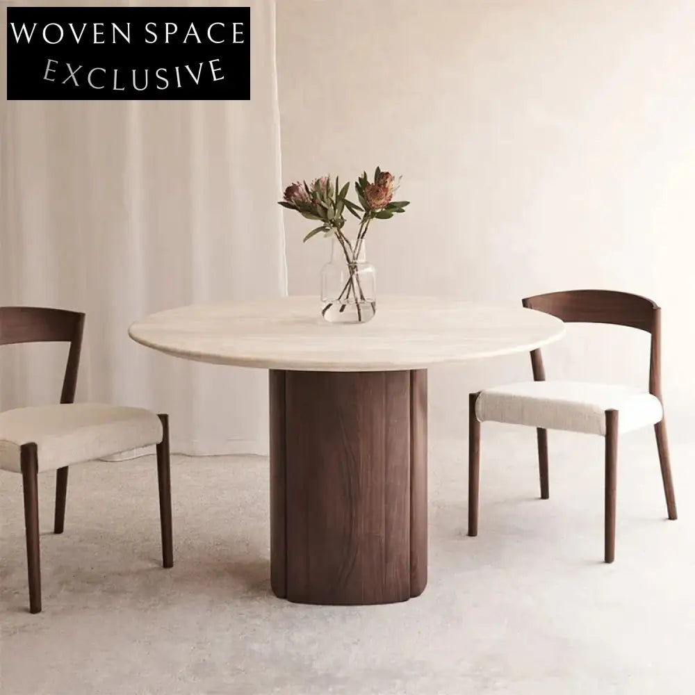 Elegant Modern Marble Top Dining Table with Wooden Base, Seats Four