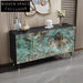Elegant Modern Marble Top Sideboard Console Cabinet with Steel Frame, Copper Handles