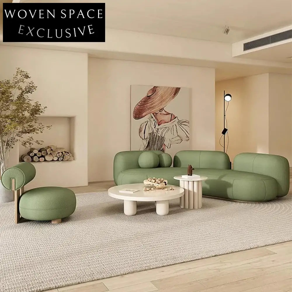 Elegant Modern Minimalist Curved Sectional Fabric Three Seater Living Room Sofa