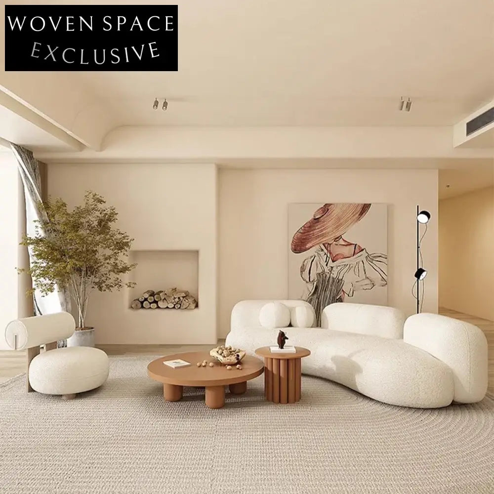 Elegant Modern Minimalist Curved Sectional Fabric Three Seater Living Room Sofa