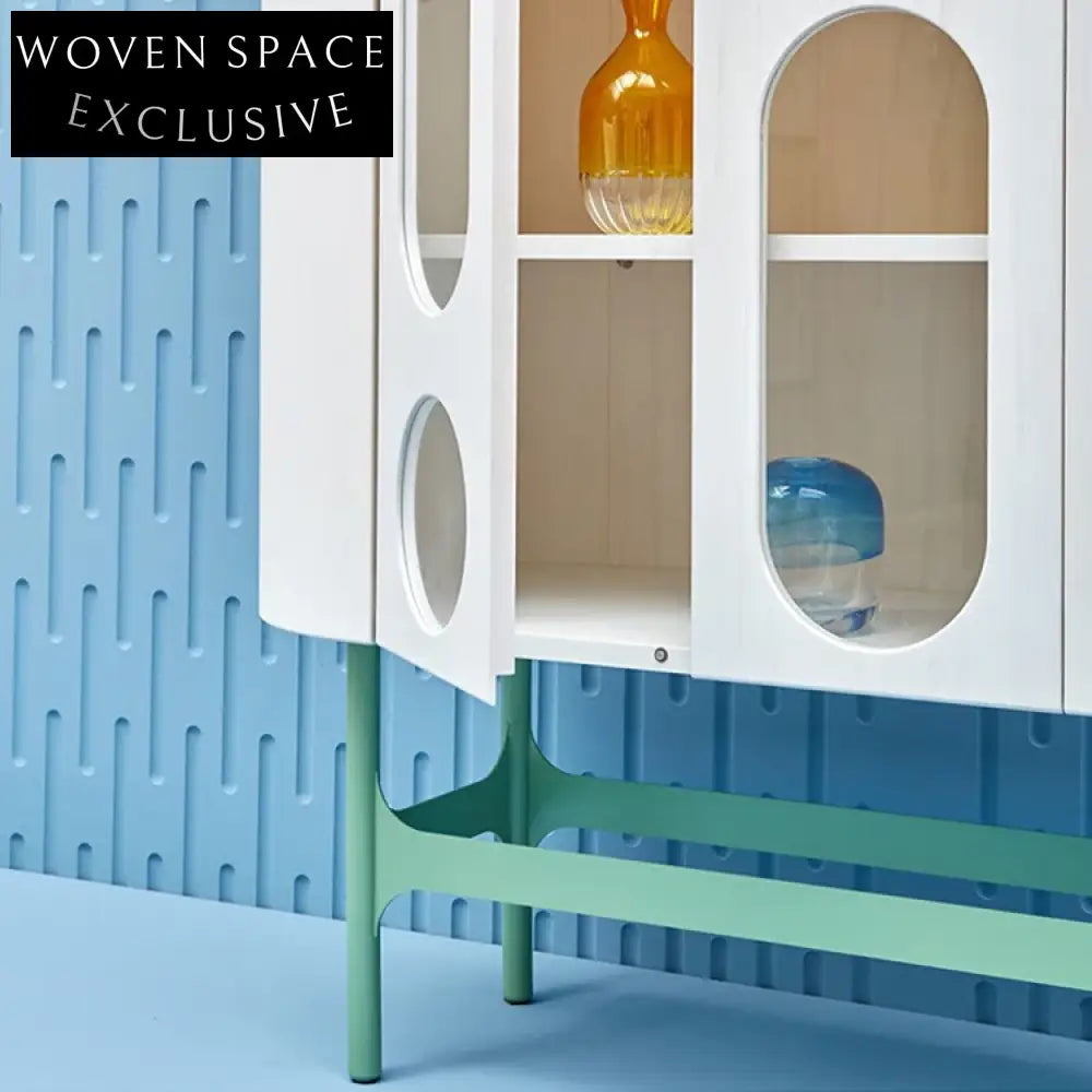 Elegant Modern Minimalist Display Cabinet Wine Console Table with Glass Doors