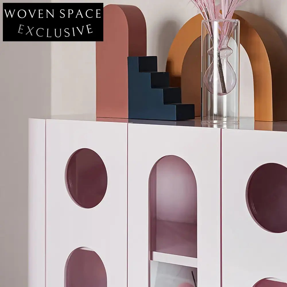 Elegant Modern Minimalist Display Cabinet Wine Console Table with Glass Doors