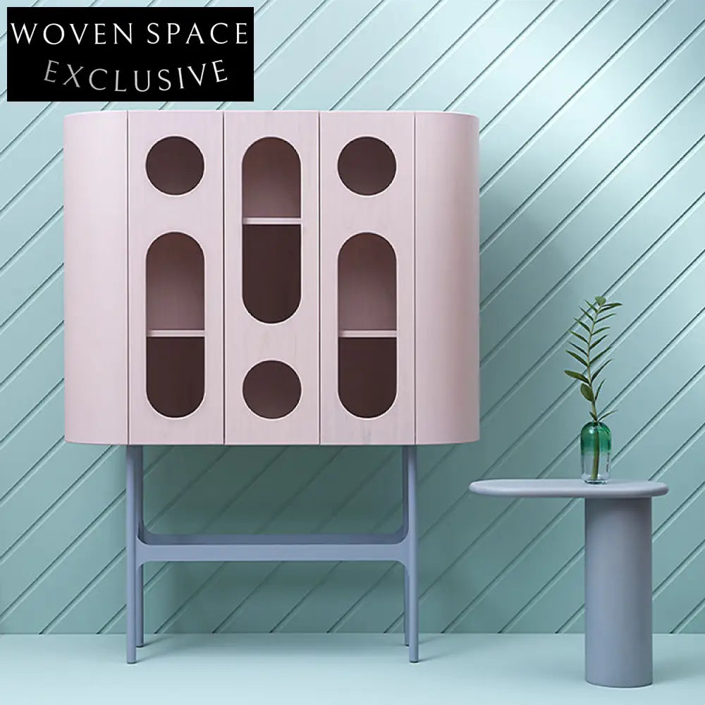 Elegant Modern Minimalist Display Cabinet Wine Console Table with Glass Doors