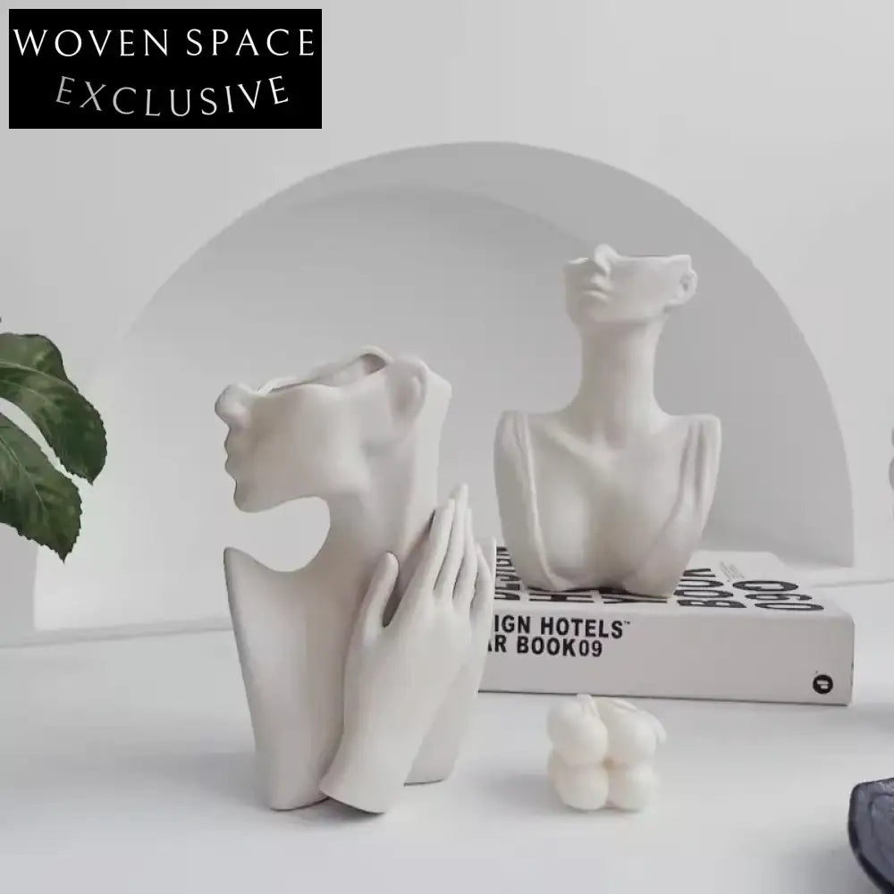 Elegant Modern Minimalist White Ceramic Abstract Figure Decorative Flower Table Vase