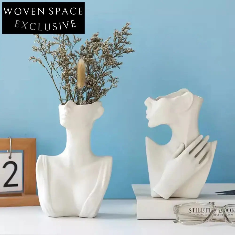 Elegant Modern Minimalist White Ceramic Abstract Figure Decorative Flower Table Vase