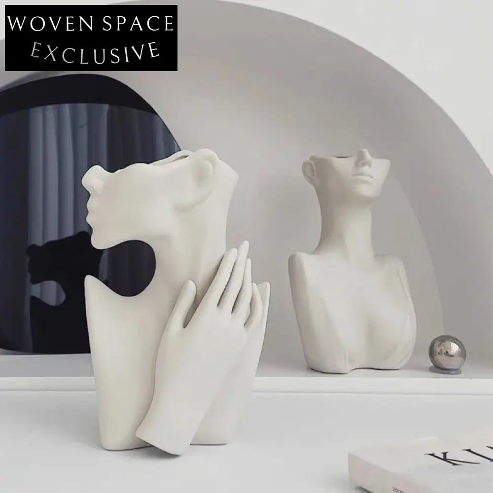 Elegant Modern Minimalist White Ceramic Abstract Figure Decorative Flower Table Vase