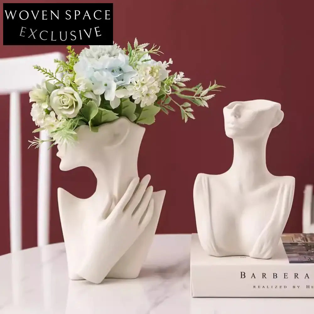 Elegant Modern Minimalist White Ceramic Abstract Figure Decorative Flower Table Vase
