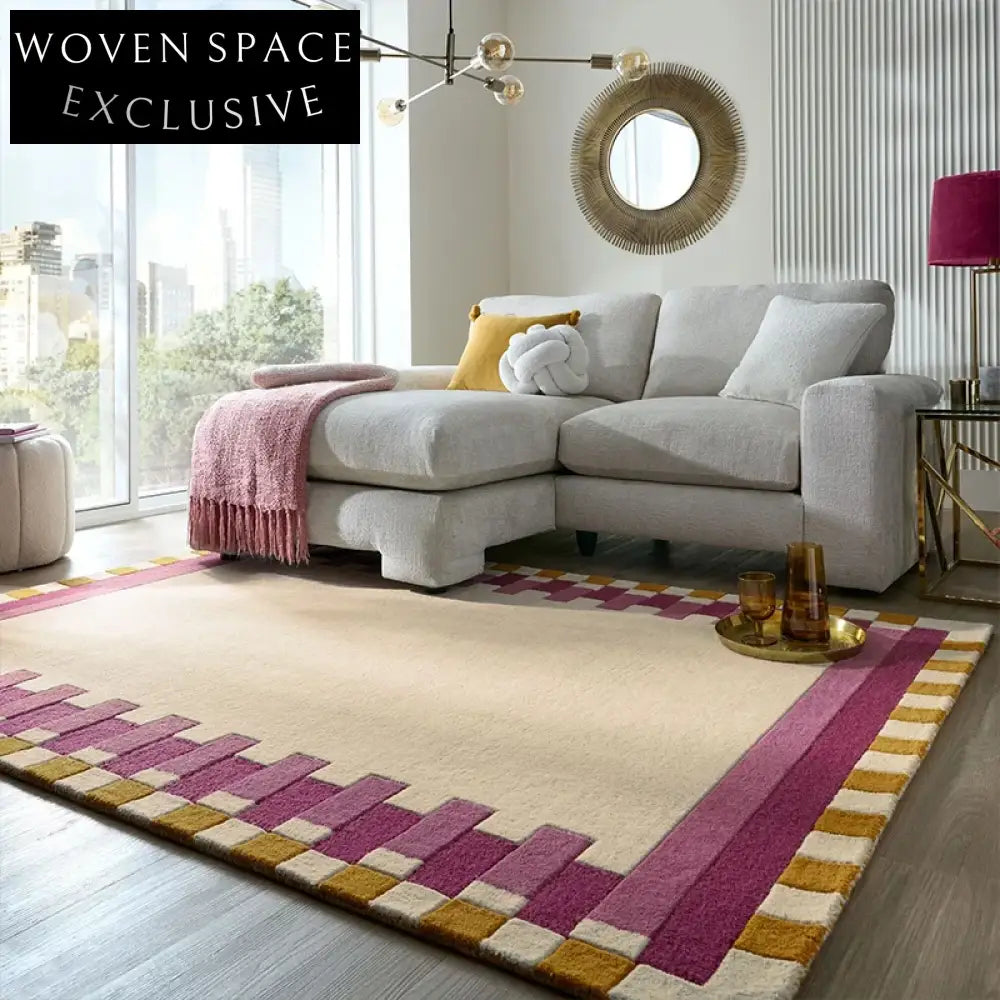 Elegant Modern Minimalist Wool Area Rug - Soft Geometric Design Floor Carpet