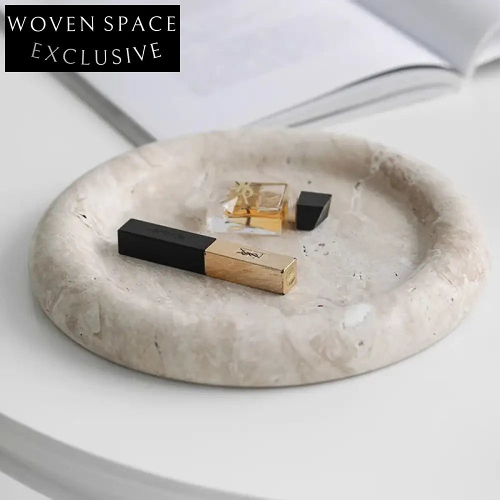 Elegant Modern Natural Travertine Marble Round Decorative Serving Tray
